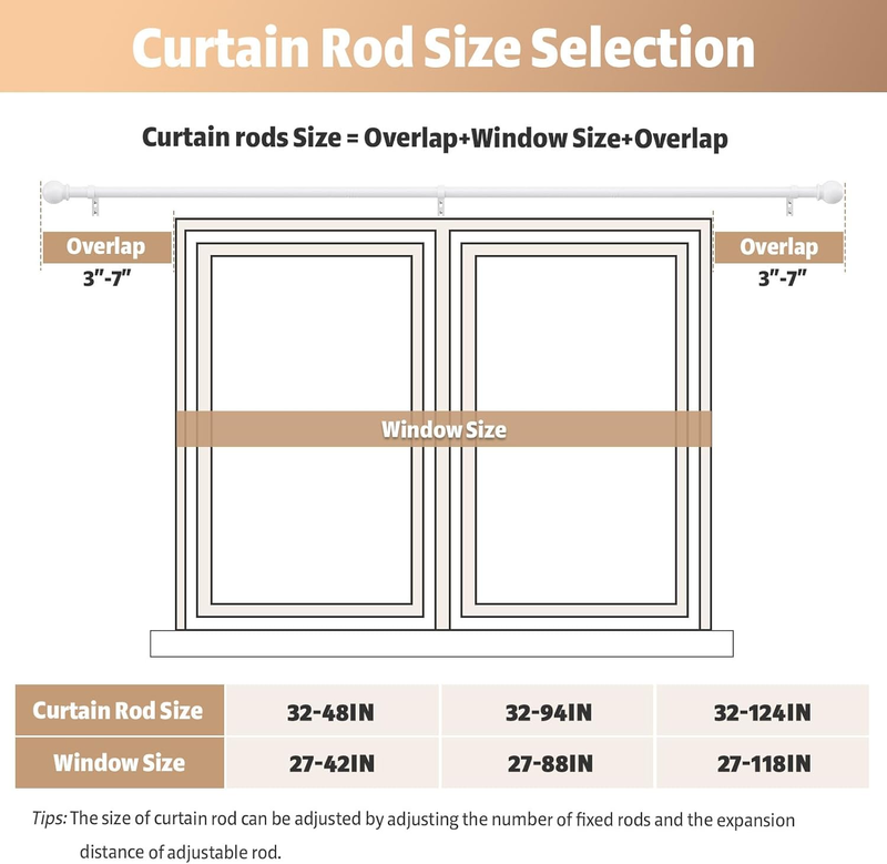 White Curtain Rods for Windows 48 to 84 Inch, 5/8 Inch Diameter Splicing Drapery