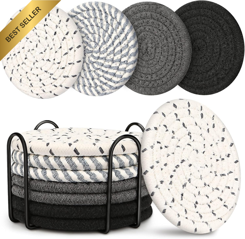 Boho Coasters for Drinks & Coffee Table - 8 Pack Absorbent Coasters for Wooden T