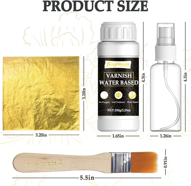Gold Leaf Kit, 100ml x2 Gilding Adhesive Set, Water Based Adhesive and Varnish w