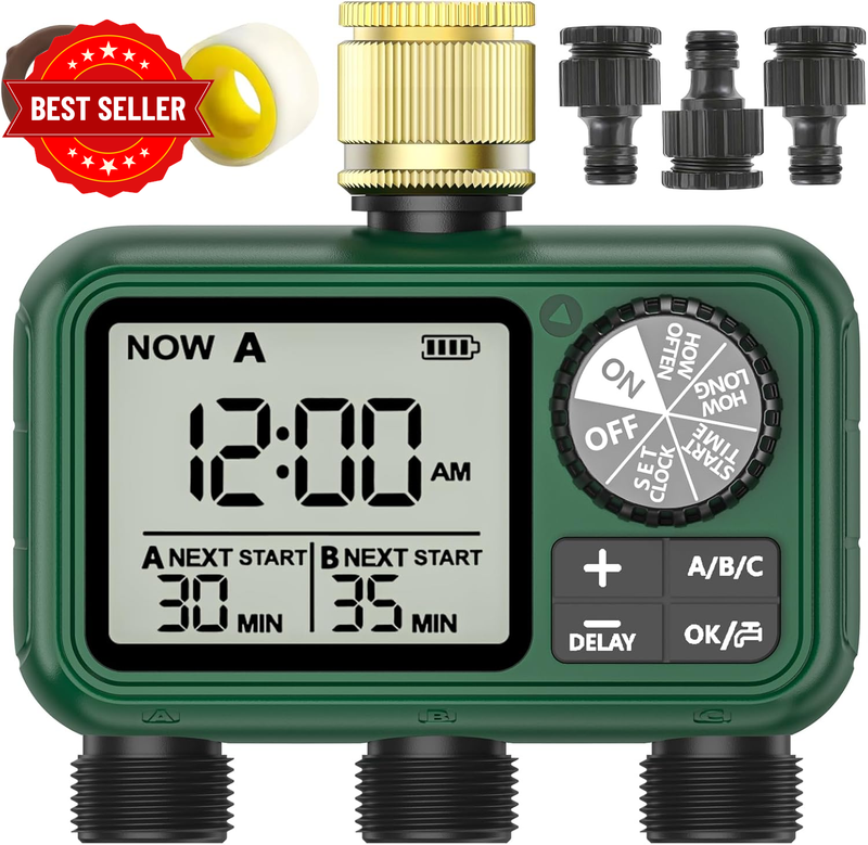3 Outlet Brass Inlet Sprinkler Timer, Water Timer,Programmable Garden Hose Timer