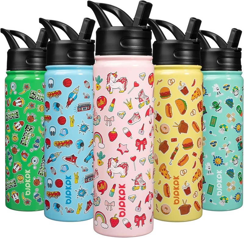 Insulated Water Bottle with Straw Lid, 18Oz Stainless Steel Metal Water Bottles,