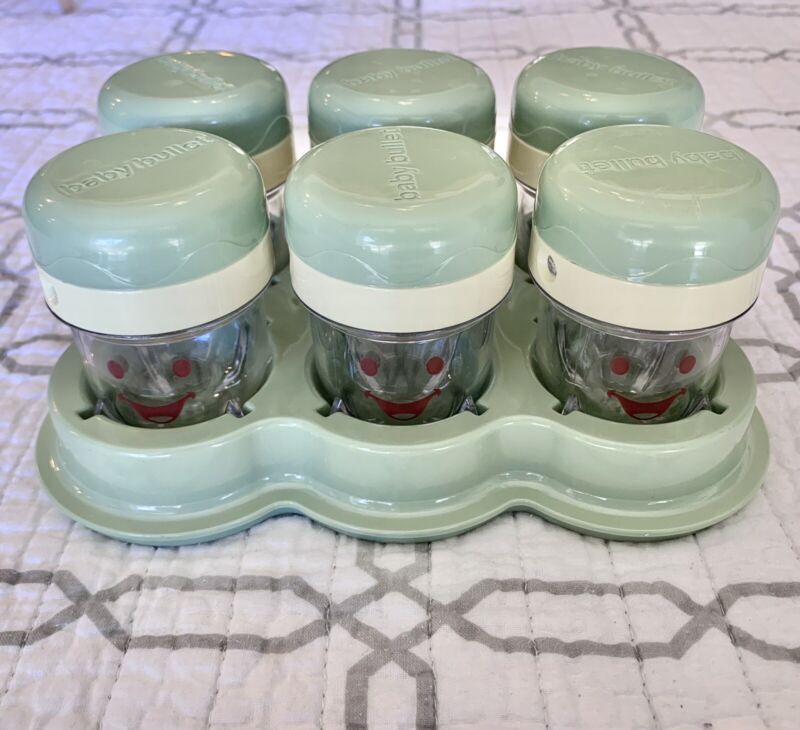 6 Replacement Magic Baby Bullet Food Processor Storage Cups Containers Green