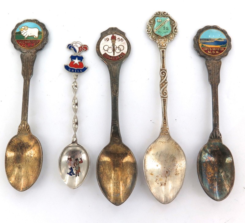 4 VINTAGE AUSTRALIAN SOUVENIR SPOONS INCL 1956 MELBOURNE OLYMPICS