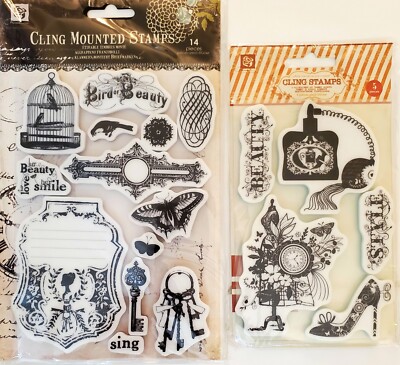 2 NEW Prima RETIRED Cling Stamp Sets Victorian 14 Pc + 5 Pc Bird Style Beauty 