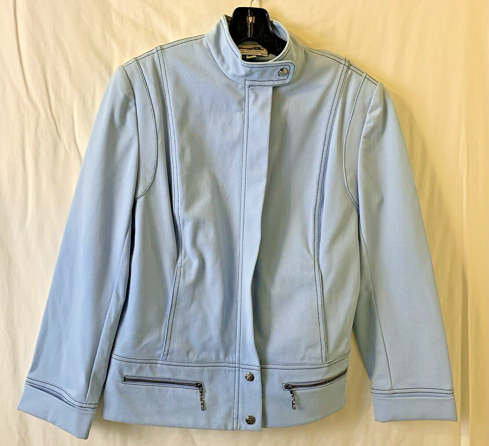 ST John Womens Carolina Blue Zipped Mock Collar Collar/Knit ST John Womens Carolina Blue Zipped Mock Collar Collar/Knit