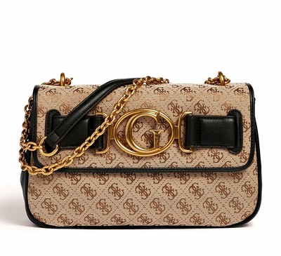 GUESS GUESS BAG HANDBAG AILEEN CROSSBODY ALLOVER-4G-LOGO BLACK MULTI