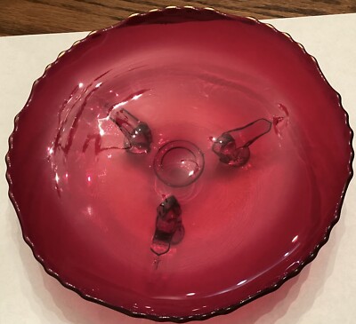 Beautiful Ruby Red 3 Leg Dish