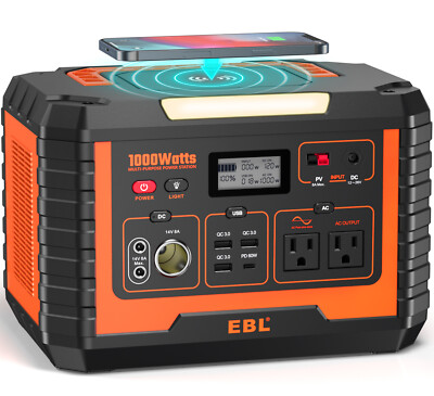EBL Portable Power Station 1000W Solar Generator(Peak 2000W) 270000mAh