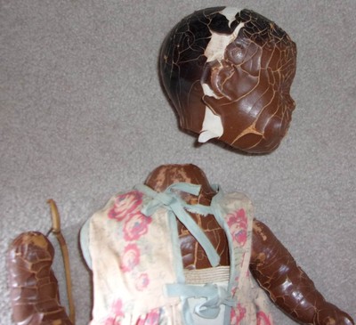 VINTAGE 40s BLACK COMPOSITION BABY DOLL ORIGINAL OWNER NEEDS TLC JOINTS