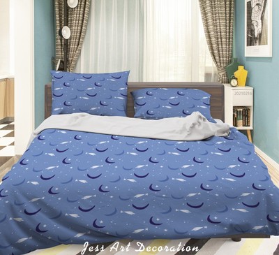 3D Moon Star Pattern Blue Quilt Cover Set Duvet Cover Bedding Pillowcases