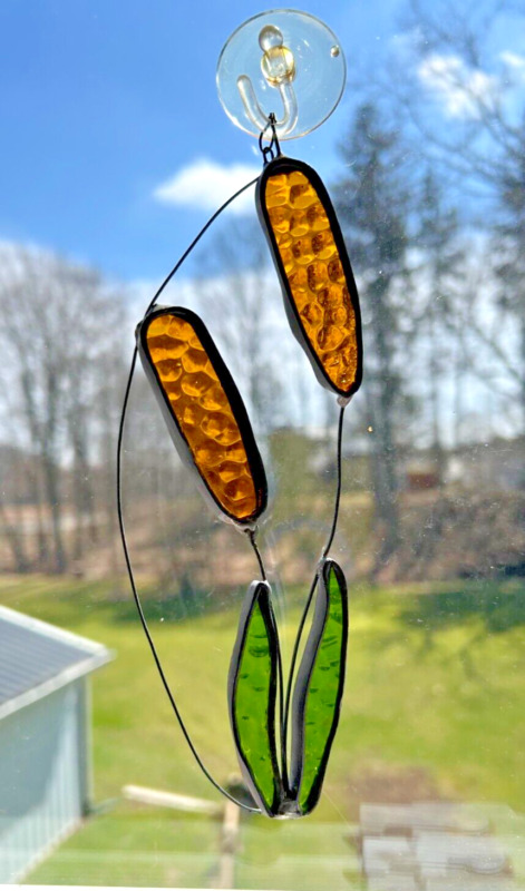 Vintage Sun Catcher Stained Glass Cat Tail