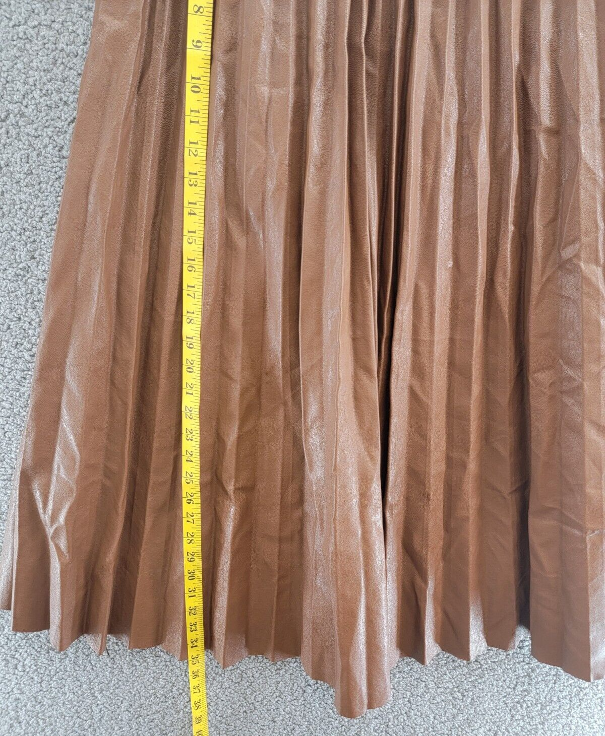 Gracia Faux Leather Long Pleated Skirt Womens XL Brown Elastic Waist Zip Closure - Picture 7 of 15