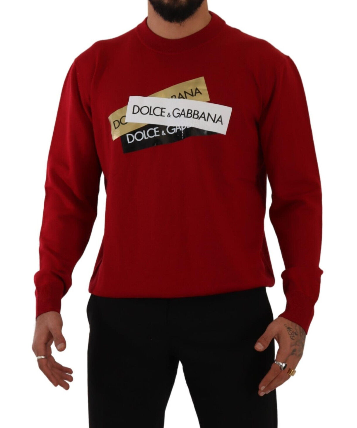 

DOLCE - GABBANA Свитер Красный пуловер с круглым вырезом и логотипом, шерстяной топ s. ИТ50/УС40/Л