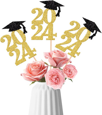 10 Pack Glitter Gold Double Sided 2024 Graduation Party Centerpiece Sticks Glitt