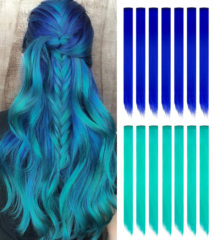 Yafex 12 Pcs Clip in Hair Extensions, 22 Inch Colored Hair