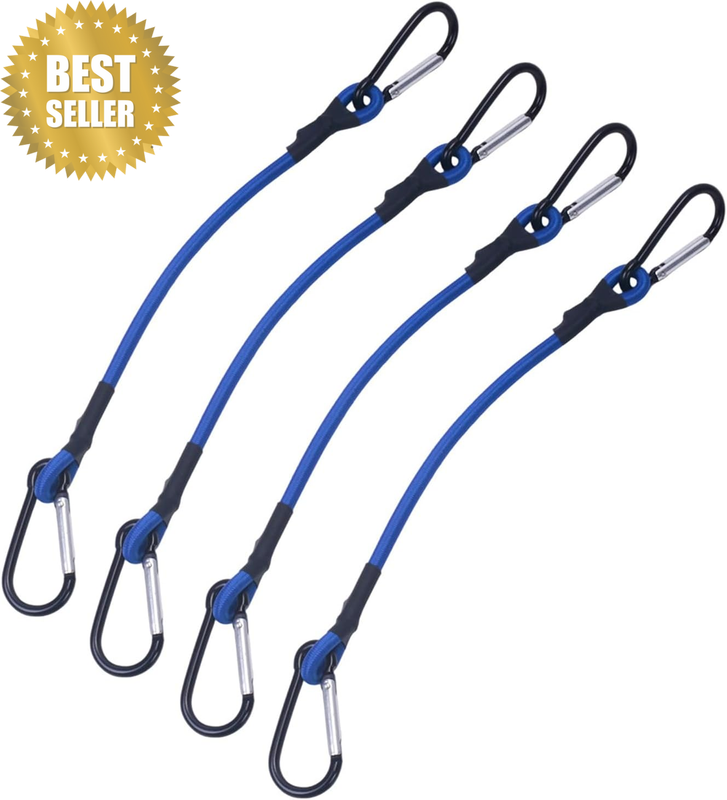 4 Pack 24 Inch (60 Cm) 6Mm Heavy Duty Blue Elastic Bungee Cords with Aluminum Al