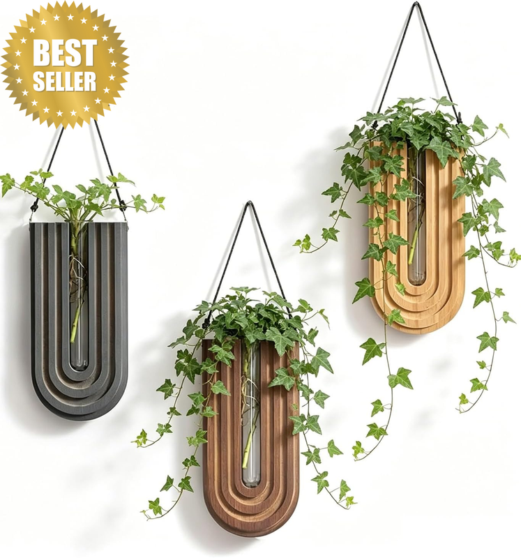 Wooden Wall Vase Set of 3, Propagation Vases Hanging Planters for Indoor Plants,