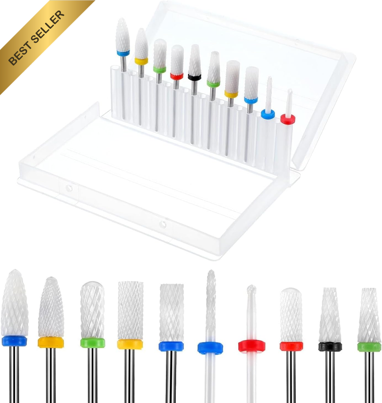10Pcs Ceramic Nail Drill Bits Set, 3/32 Inch Professional Drill Bits for Cuticle