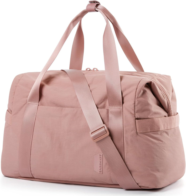Gym Bag for Women, Carry on Weekender Overnight Travel Duffel Bags with Trolley Sleeve, Personal Item Travel Bag Tote Workout Dance Bag(Dark Pink-Large)
