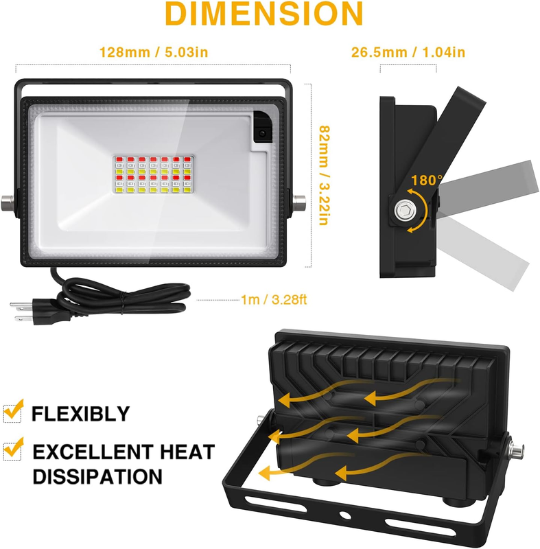 6 Pack RGB LED Flood Light Outdoor 500W Equivalent, DIY Color Changing Upights w