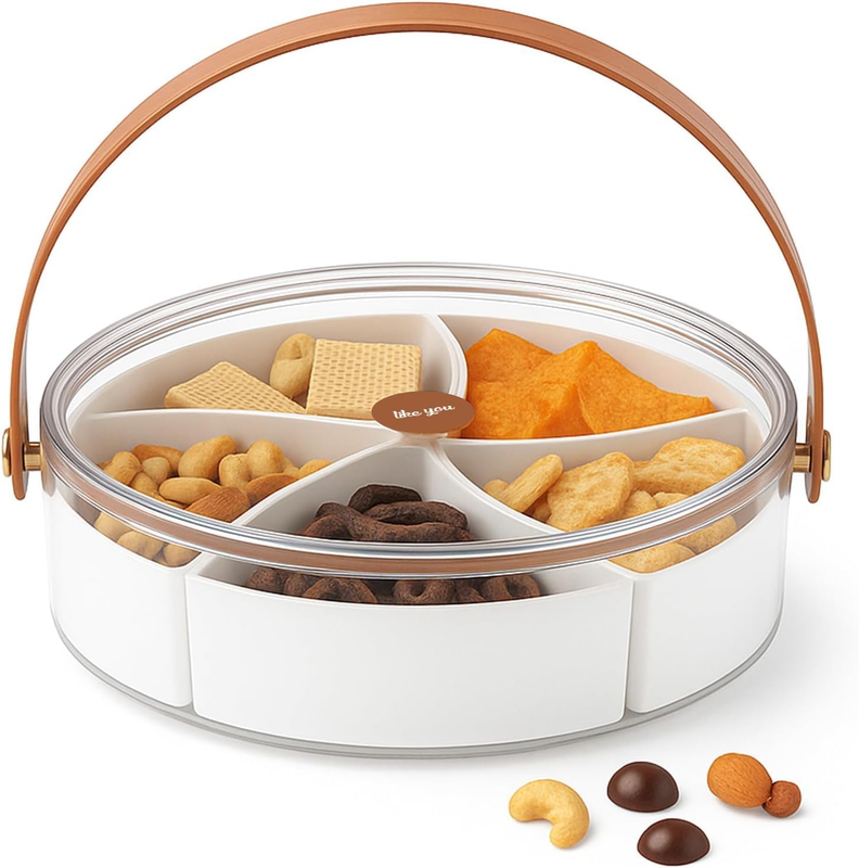 Divided Serving Tray with Lid & Handle- Snackle Box Charcuterie Container for Po