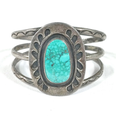 vtg 60S NAVAJO WATER WEB TURQUOISE STERLING SILVER OVERLAY BRACELET CUFF 6 3/8