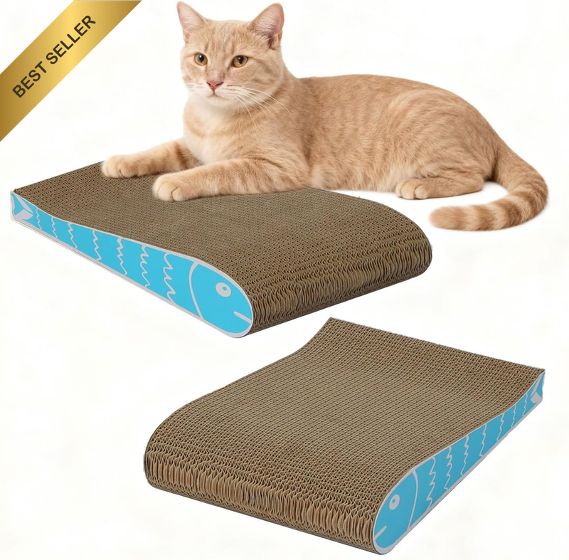 Cat Scratching Board, Cat Scratch Pad Cardboard 2 PCS, Curved Cat Scratcher Pad,