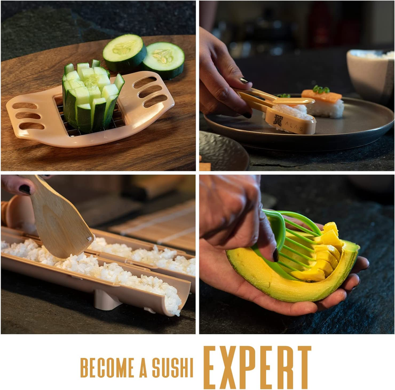 Complete 20 Piece Sushi Making Set - Kit for Beginners & Pros with Knife, 2 Mats