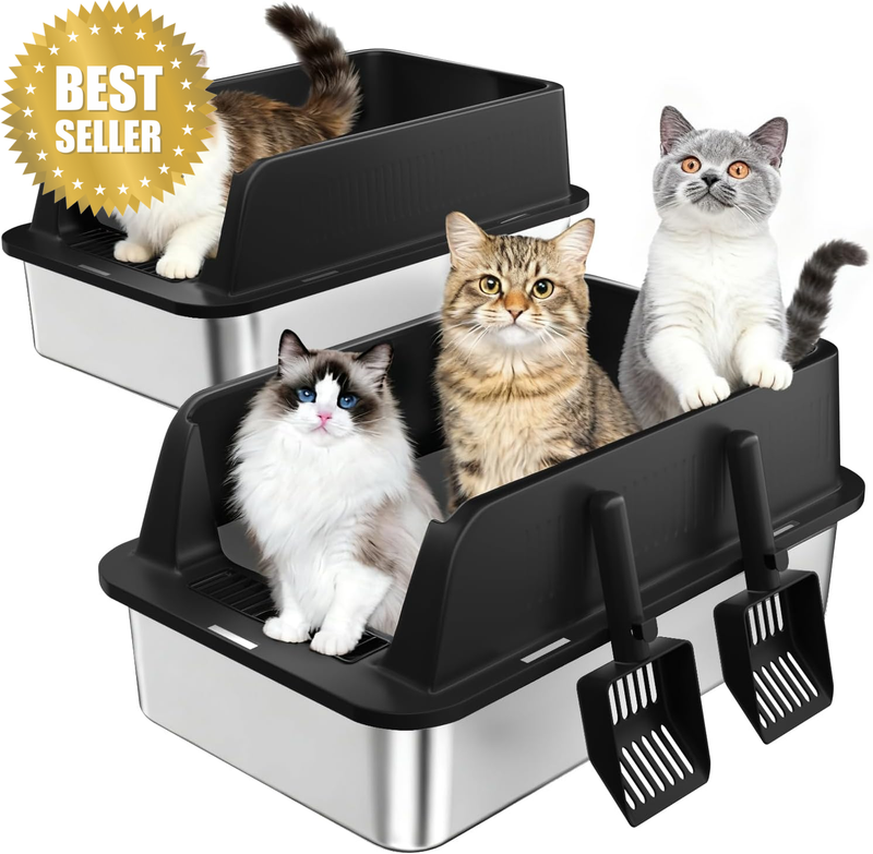 2 Pack Stainless Steel Litter Box,Cat Litter Box,Extra Large Cat Little Tray for