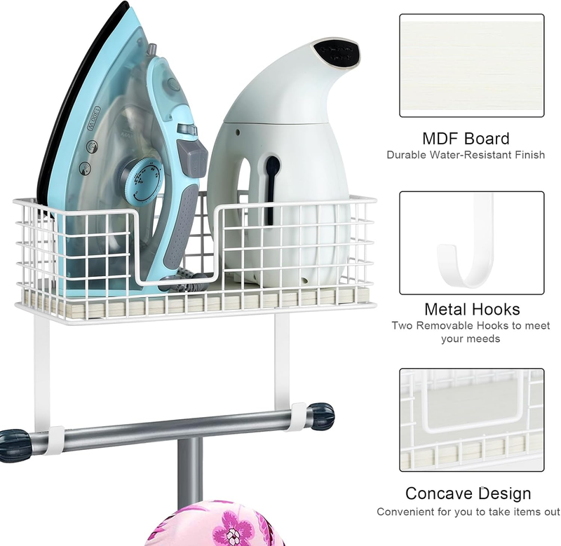 Ironing Board Hanger Wall Mount Iron Holder with Storage Shelf Laundry Room Iron