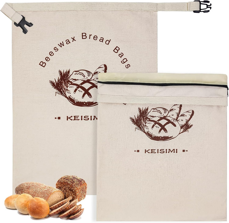 Reusable Bread Bags for Homemade Bread, 2 Pack Beeswax Bread