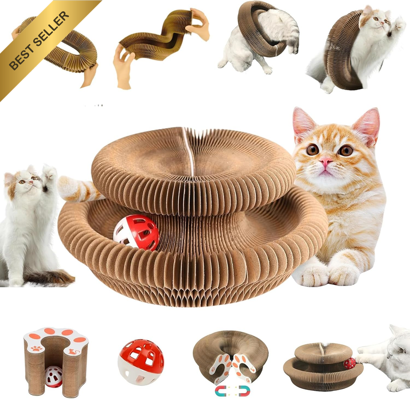 1 Pack Kitty Kurlz Cat Scratcher, Magic Organ Cat Scratching Board with Bell Bal