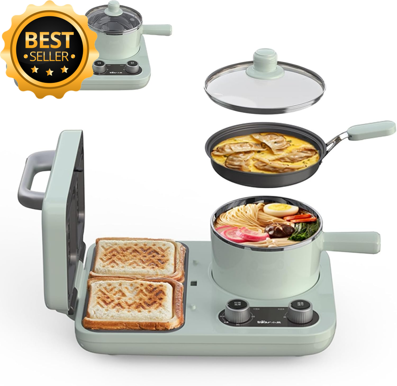 Bear 3-In-1 Breakfast Sandwich Maker, Includes Dual Sandwich Plates, Non-Stick F