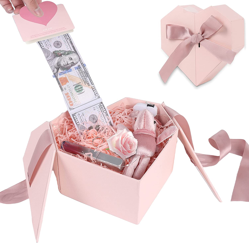 Money Box for Cash Gift Pull Pink - Money Gift Box for Cash Gift Ideas-Love Box