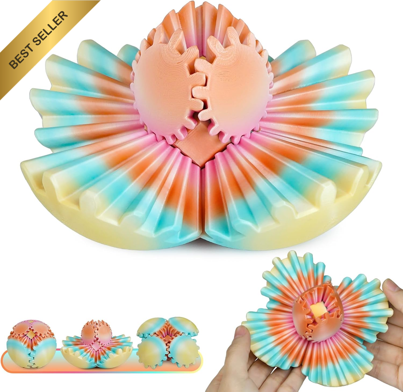 Multicoloured Gear Ball Fidget Toy 3D Printed Sphere Stress Relief Anxiety Block
