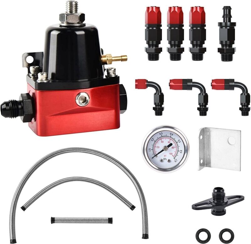 Adjustable Fuel Pressure Regulator Kit Oil 0-100psi Gauge -6an Black Red