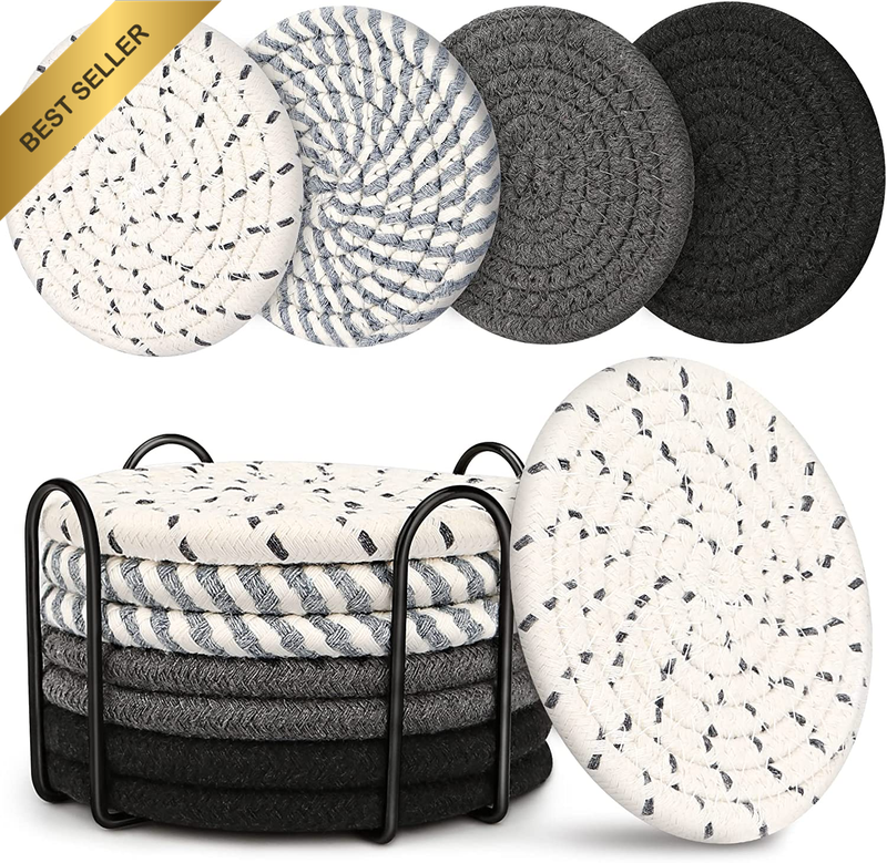 Boho Coasters for Drinks & Coffee Table - 8 Pack Absorbent Coasters for Wooden T