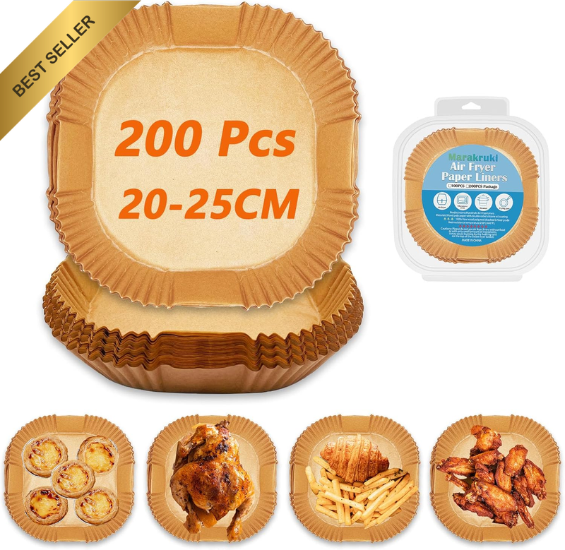Air Fryer Liners, 200Pcs Air Fryer Liners Square-9.8Inch/25Cm*4.5Cm, Non-Stick A