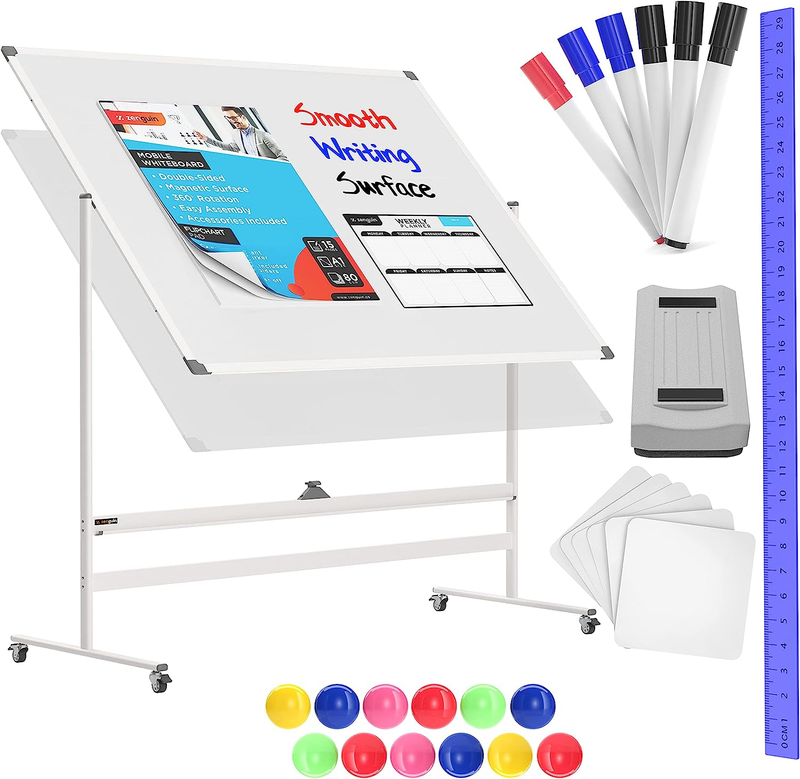 Mobile Whiteboard – Easel Style Dry Erase Board W Locking Wheels - Double Sided