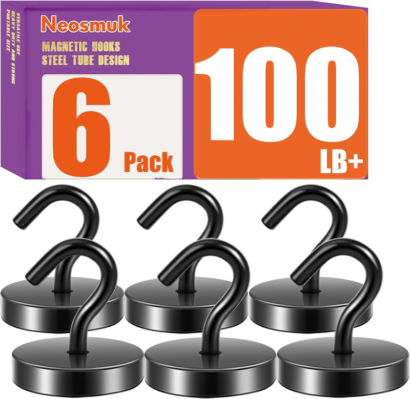 Black Magnetic Hooks,100lb+ Heavy Duty Earth Magnets with Hook for Refrigerator,