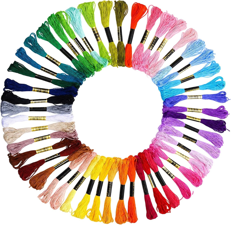 50 Colours Embroidery Thread Set, 6 Strand Cotton Floss for Cross Stitch