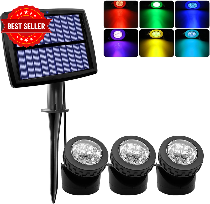 Solar Pond Lights, RGB Color Changing LED Underwater Lights with 2 Modes, Solar