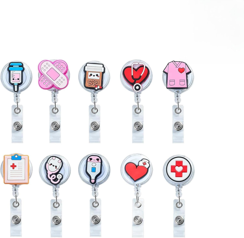 Nurse Badge Reels 10 Pack Funny Retractable Nursing ID Badge Holders with 360 De