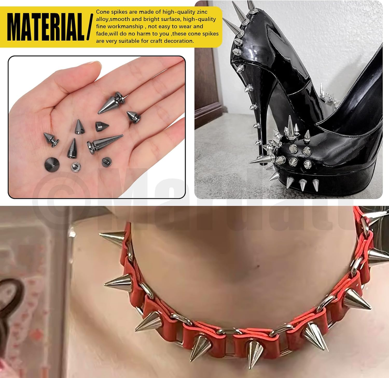 179Pcs 8 Sizes Punk Spikes and Studs with Installation Tools Kit, Cone Spikes Sc