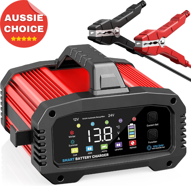 12V 24V Car Motorcycle Battery Charger 25A Intelligent LCD Fully Automatic