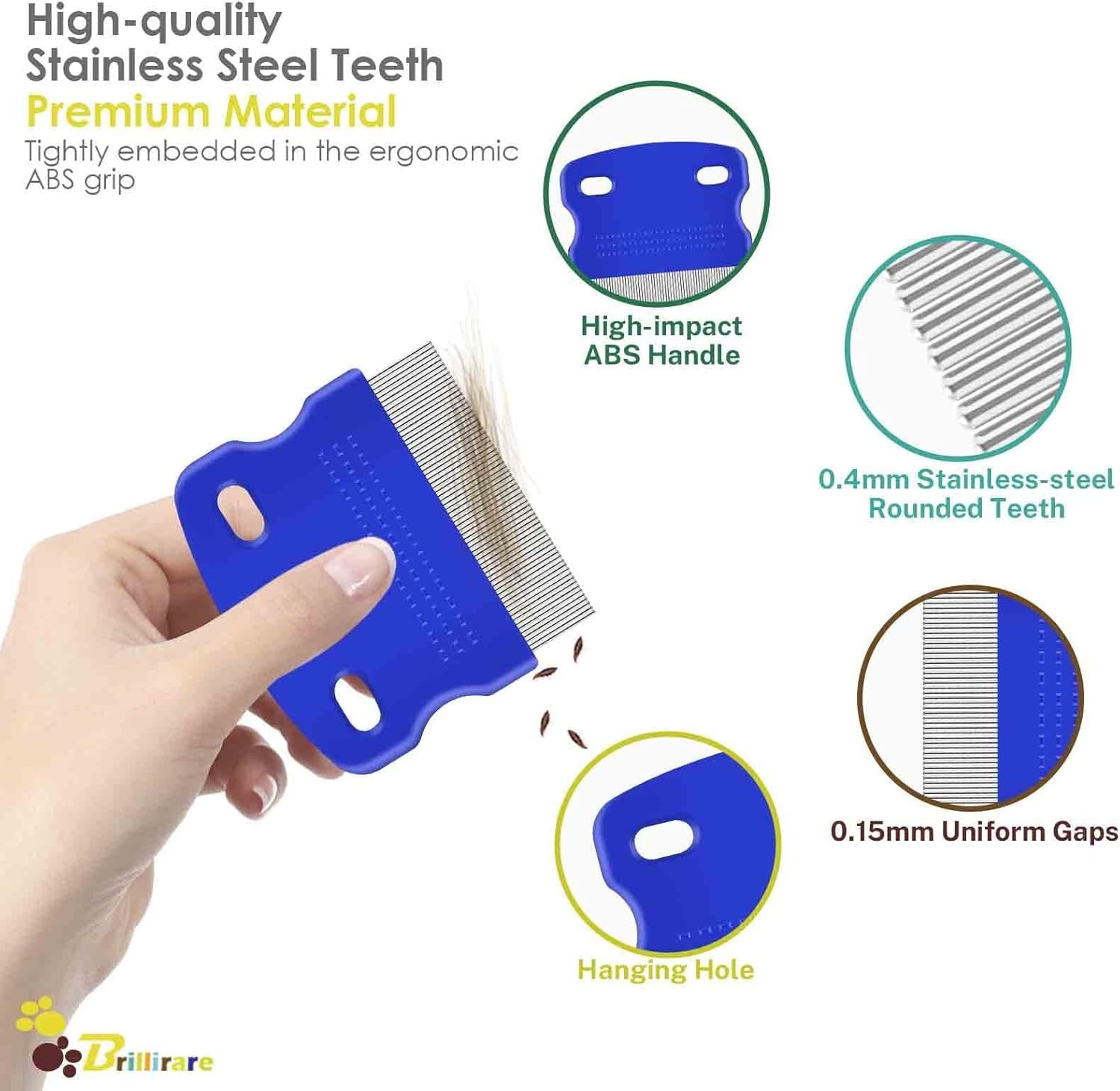 4 Pack Flea Lice Comb, Stainless Steel Dog Cat Grooming Combs with Rounded Teeth