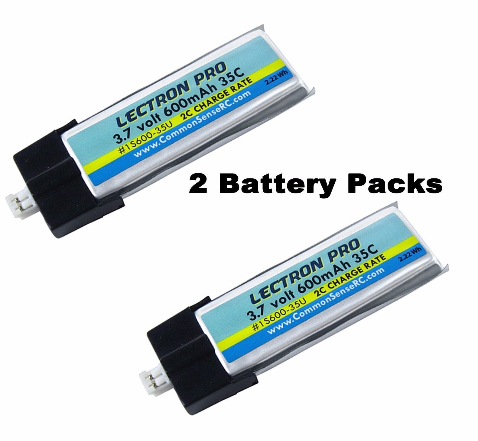 Lectron 1S600-35U 600mAh 1S 3.7V 25C LiPo (2 Pack) w/ UMX : Blade Glimpse FPV