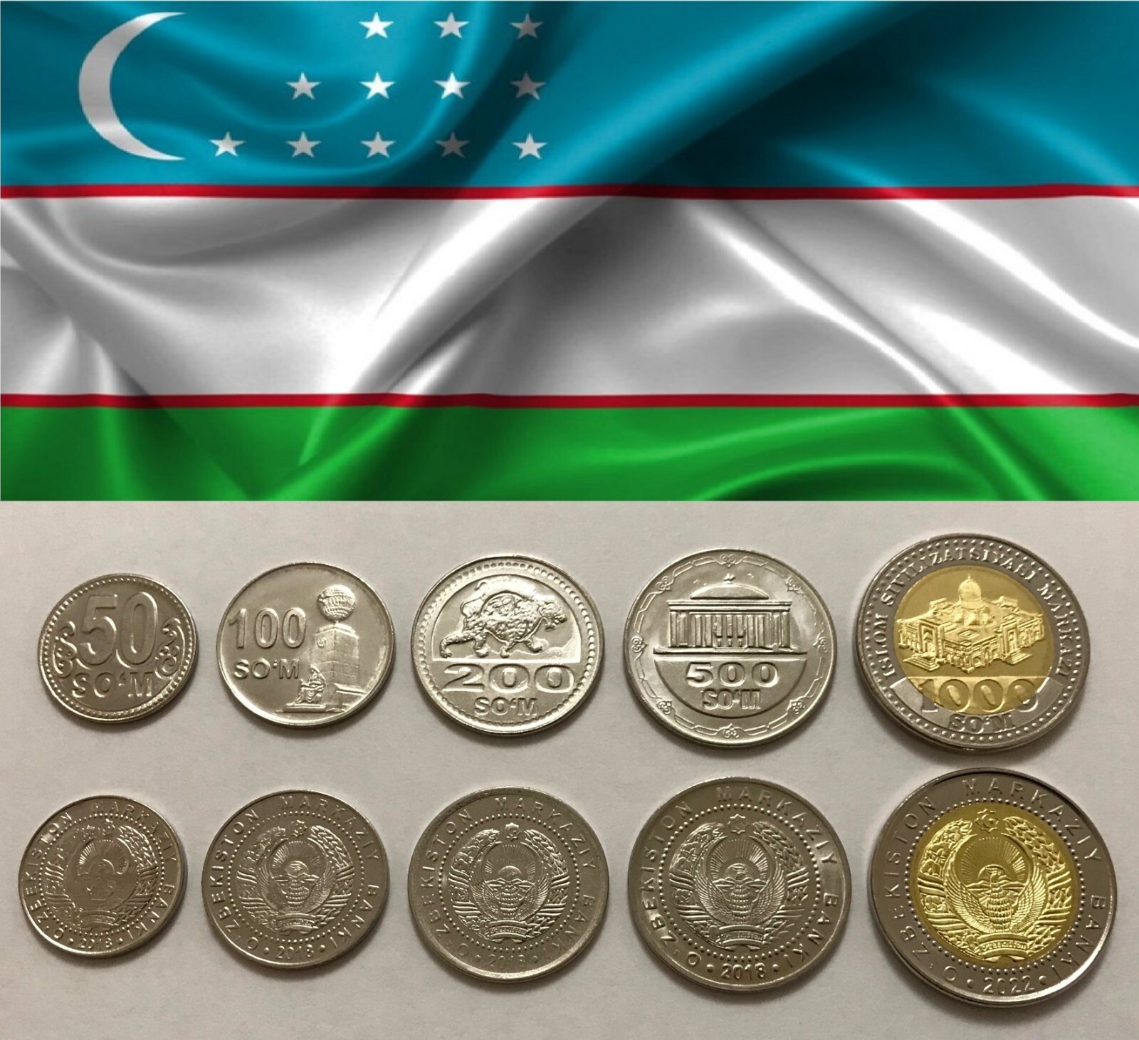 UZBEKISTAN - Complete SET of 5 Coins (som) 2018 - 2022, UNC UZBEKISTAN - Complete SET of 5 Coins (som) 2018 - 2022, UNC