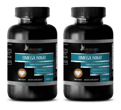 Pure Omega-3 Fish Oil 1500mg Pharmaceutical Grade EPA DHA 120 Softgels 2 Bottles