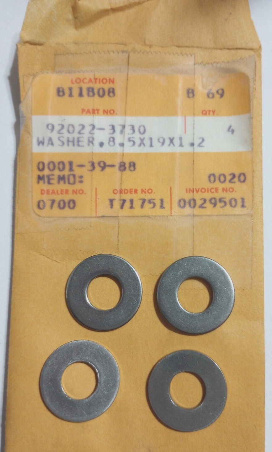 Kawasaki ZX-7R, ZX-10R, JF650 Washer 8.5X19X1.2 NOS 92022